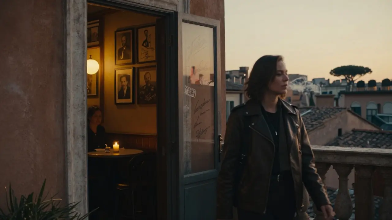 Dawn light spills over Piper Club's exit as the last guest walks away, a candle still burning inside, the door slightly open.