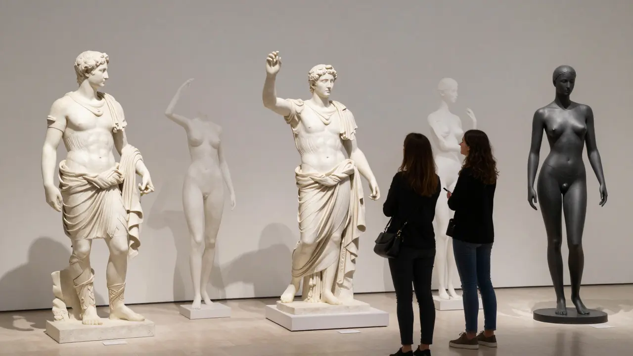 Capitoline Museums exhibition with ancient statues and modern art on sexuality.